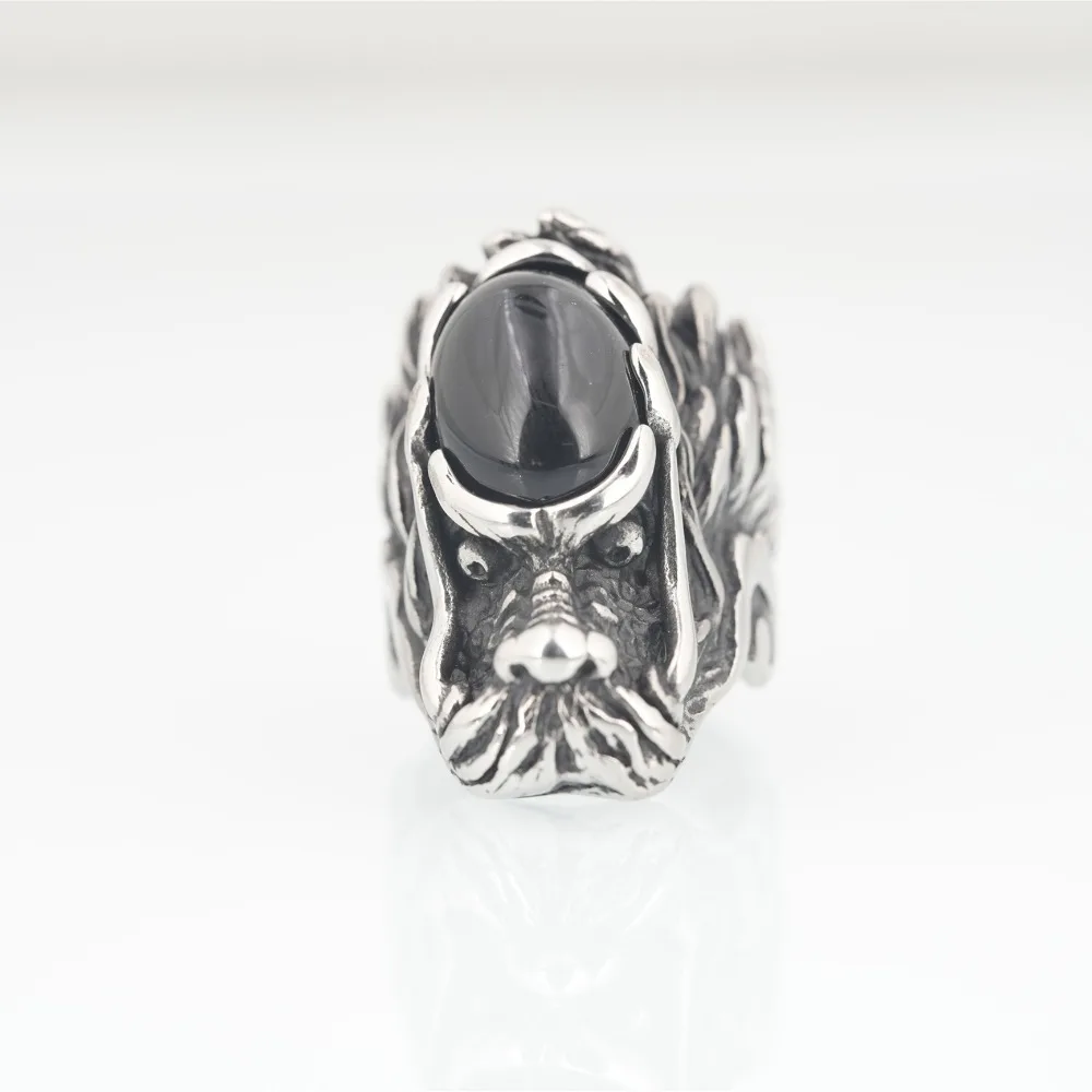 Vintage Personalized Trendy Punk Rock Stainless Steel Dragon Zodiac Men's Leading Ring Size 7-12