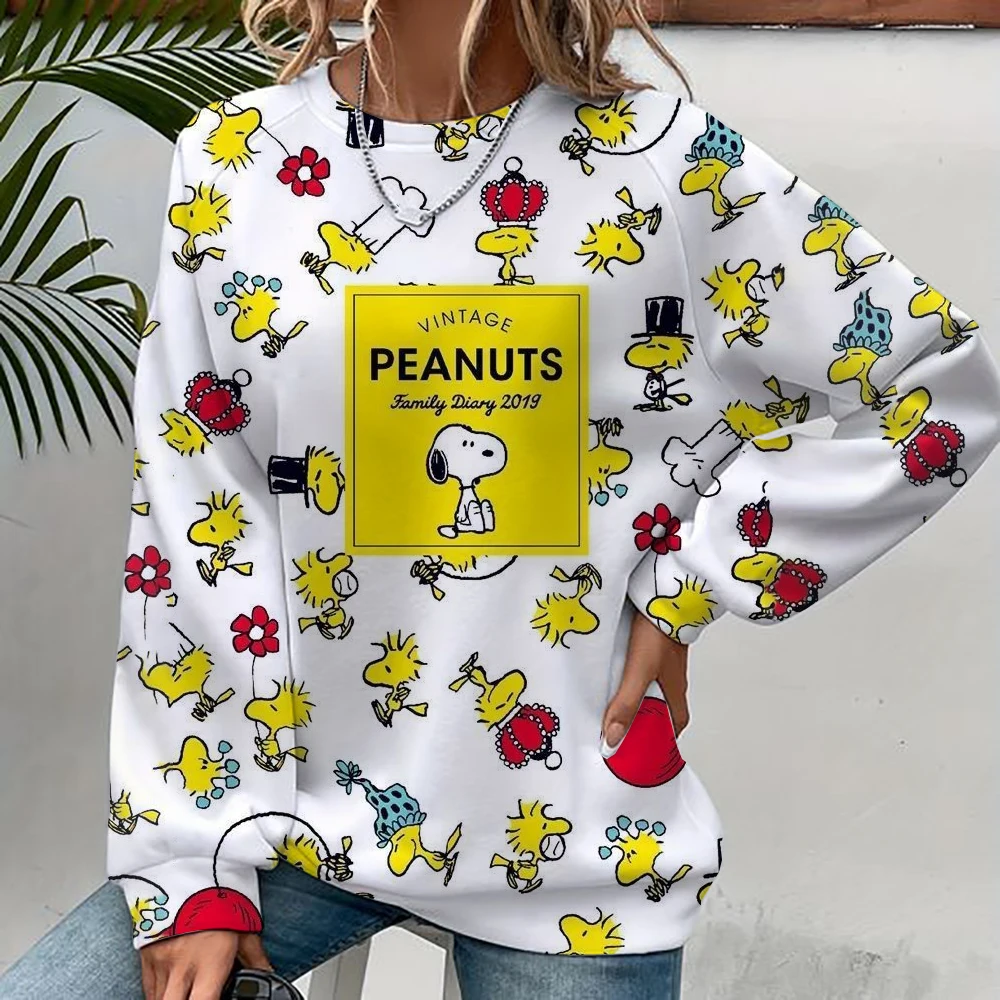 Korean Trend Woman Sweatshirts Snoopy cartoon print Female hoodie Long Sleeves O-neck Pullovers Sporty and Rich Clothing 