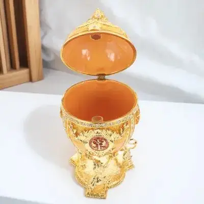 Pudełko na biżuterię z emalią w kształcie jajka, klasyczna dekoracja na biurko, unikalne etui na drobiazgi, piękna ozdoba do przechowywania ze stopu.