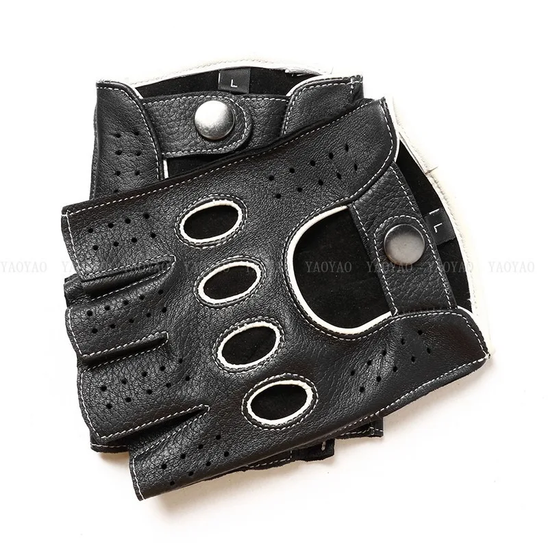 Motorcycle Riding Outdoor Leather Gloves Half Finger Sheepskin Gloves Motorbike