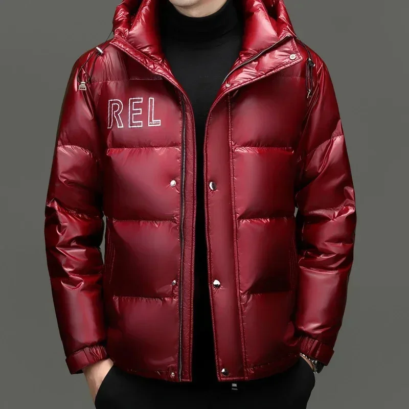 Designer Clothes Men Luxury Bright Short Hooded Down Jacket Duck Male Padding 2025 Winter Padded Men's Cold Coat