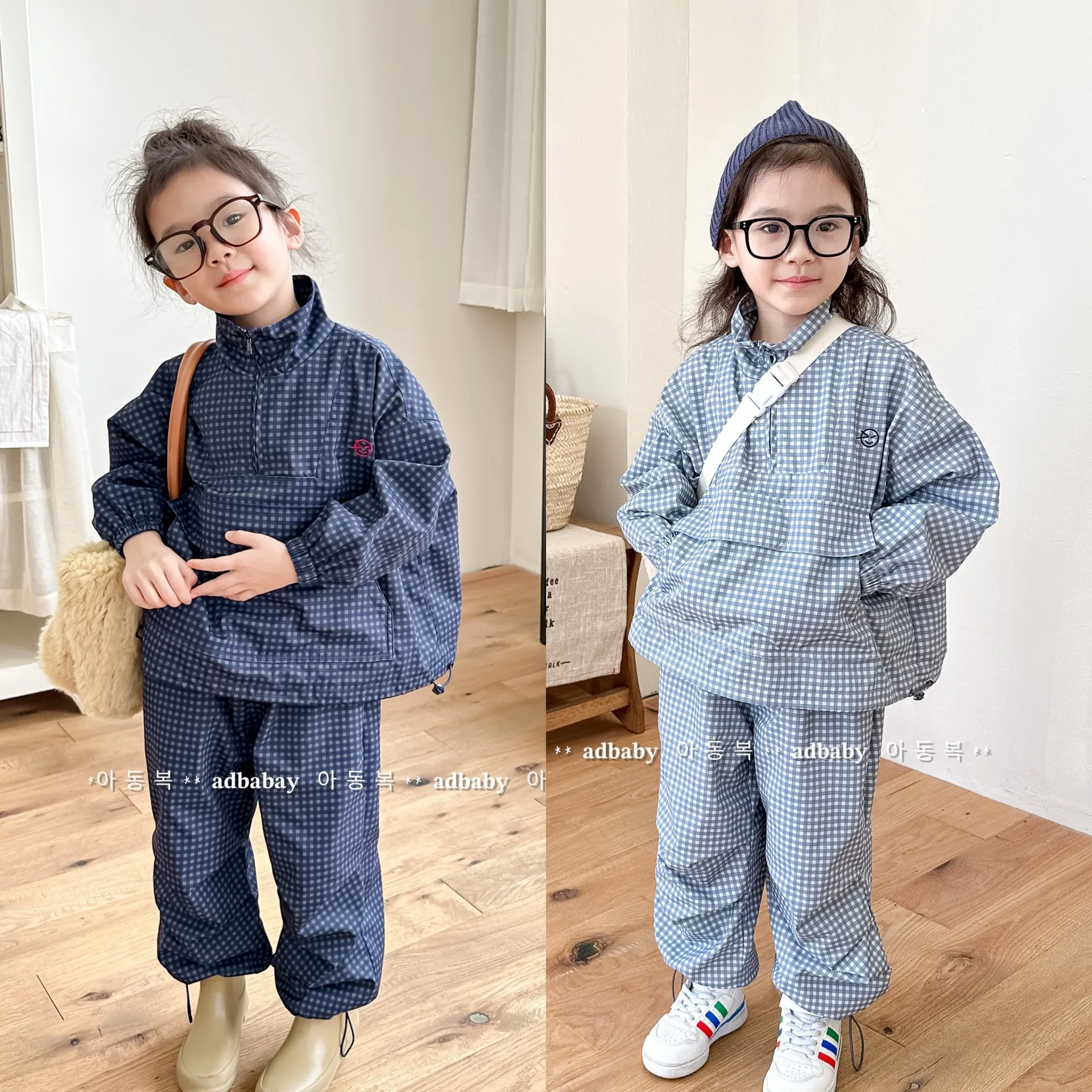 Autumn Winter Kids Girl 2PCS Clothes Set Plus Velvet Thick Infant Babys Girls Plaid Pullovers Loose Padded Straight Pants Outfit