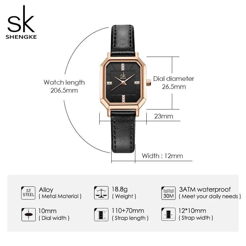 Shengke-relojes de cuarzo con correa de cuero para Mujer, pulsera de lujo, color negro, envío directo