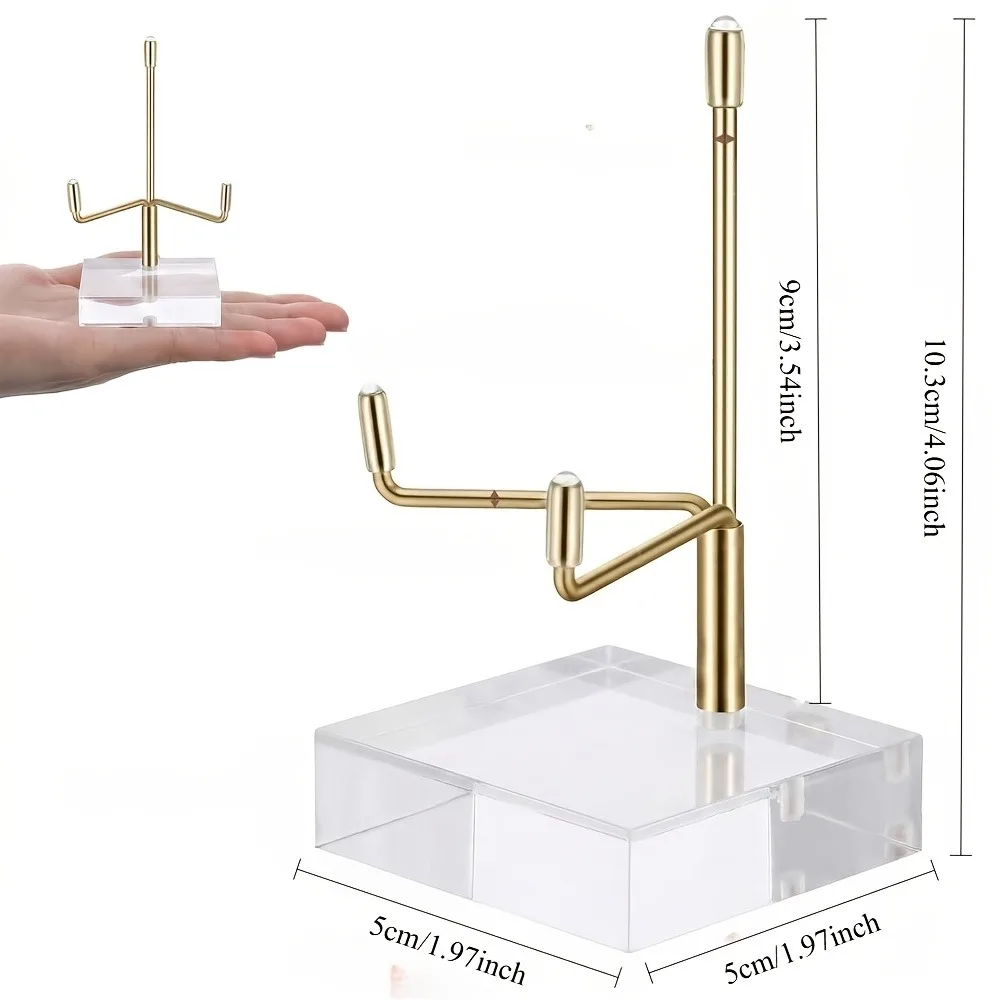 Clear Acrylic Display Stand with Adjustable Metal Arms, Golden Base for Art Picture, Photo Frame Crystal Ball