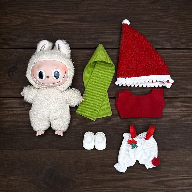 ชุดและเครื่องประดับตุ๊กตาจิ๋วสำหรับ Labubu Idol V1 V2 เสื้อสเวตเตอร์ลายคุกกี้คริสต์มาส หมวก ของขวัญเสื้อผ้าปีใหม่