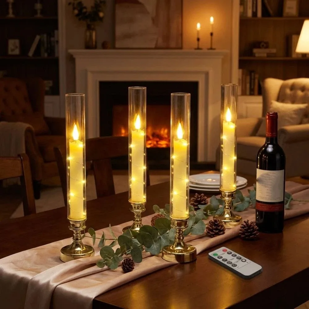 光る炎のないキャンドルランプ、リモートタイマー付きledテーパーキャンドル、リアルな3dウィックナイトライト、雰囲気照明