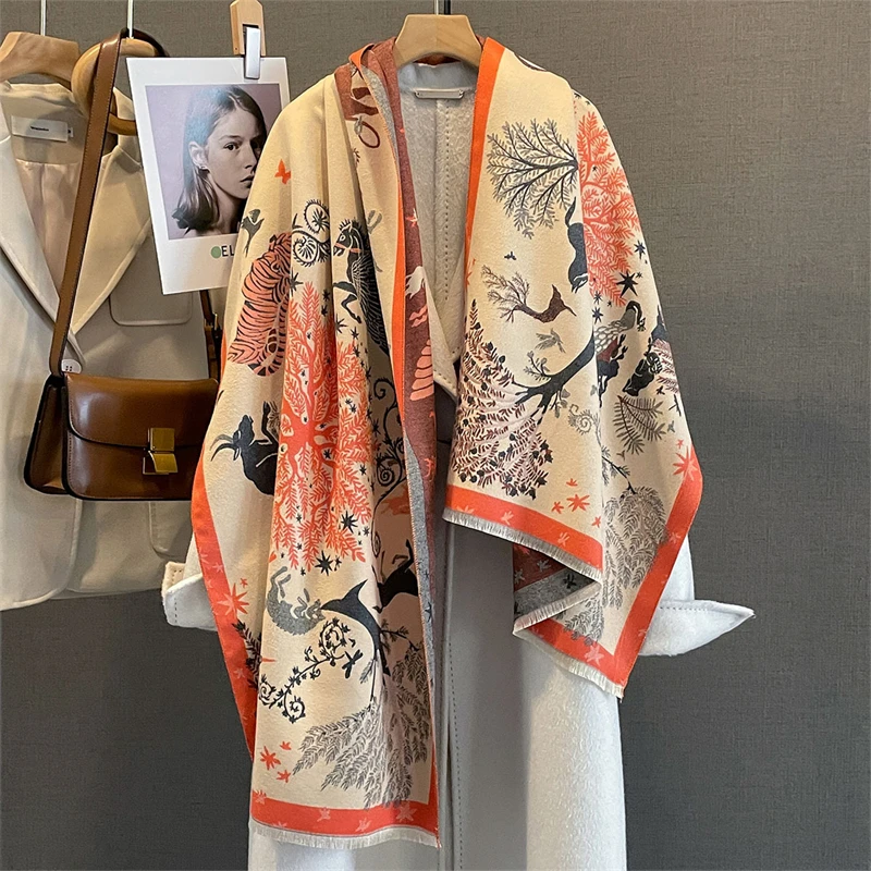 

2025 Design Floral Printed Cashmere Scarf Women Winter Pashmina Shawls And Wraps Thick Warm Bufanda Stoles Blanket Luxury