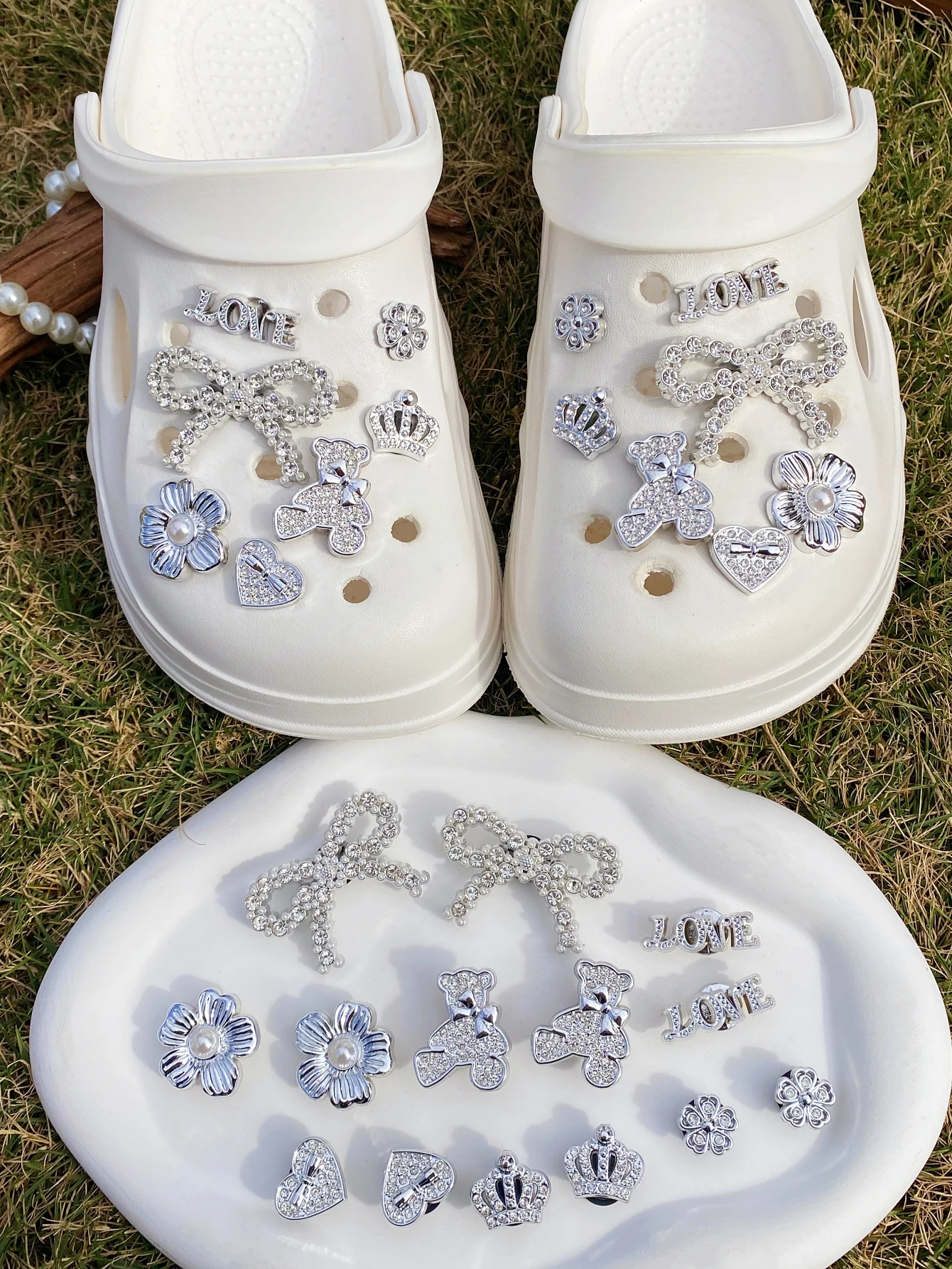 14 DIY detachable accessories: Bow, bear, heart, crown, love shoe buckle DIY decoration, multi-functional shoe clip accessories