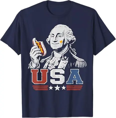 George Washington Glizzy USA Lustiges Hotdog-T-Shirt zum 4. Juli Y2k Humor BBQ Steak Hot Dog Würstchen Grafik-Bekleidung Grill-Comic – Detail 5