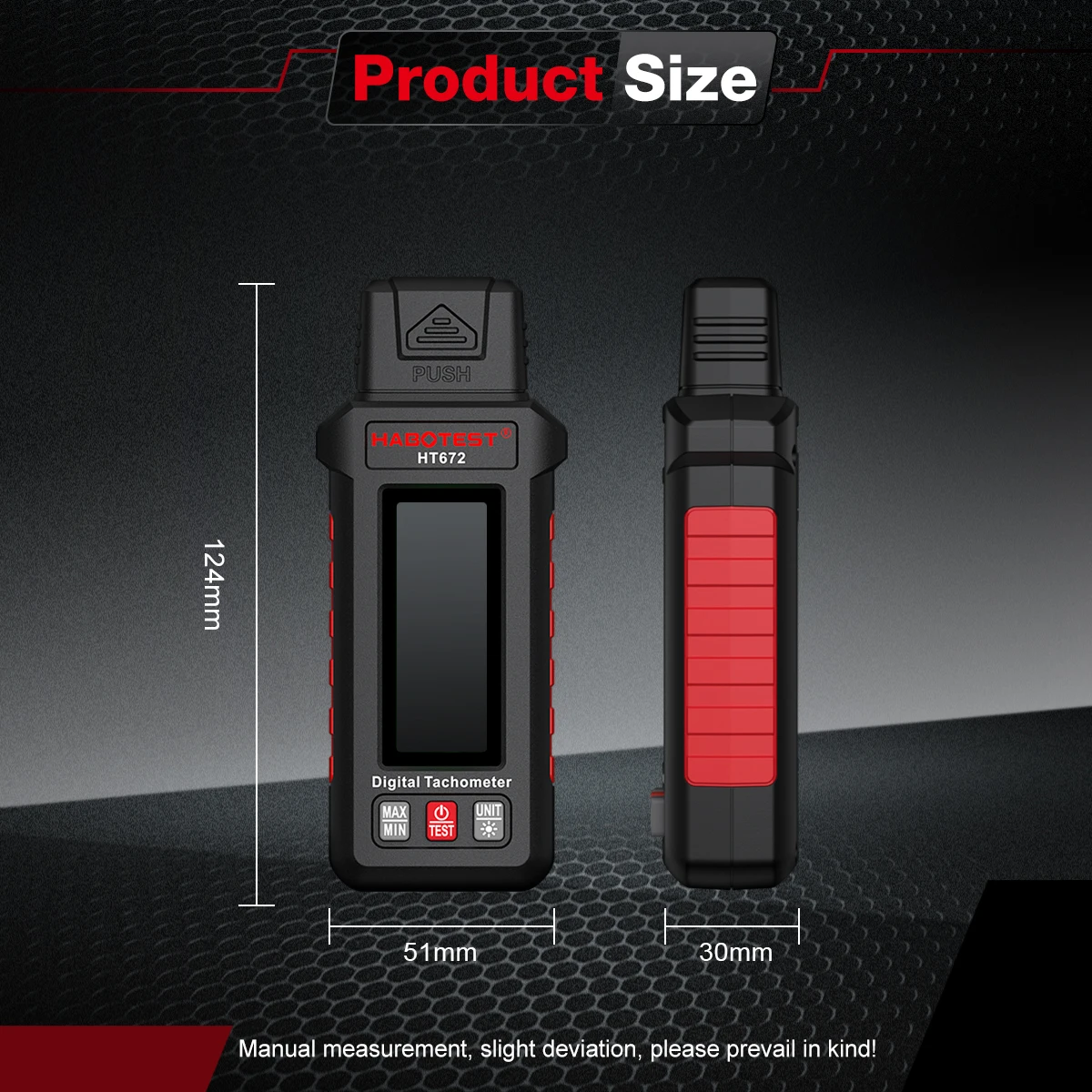 HABOTEST HT672 Mini Digitaler Laser-Drehzahlmesser Berührungsloser Drehzahlmesser Drehzahlbereich 10-99999RPM Drehzahlmesser Kilometerzähler Hintergrundbeleuchtung – Detail 5