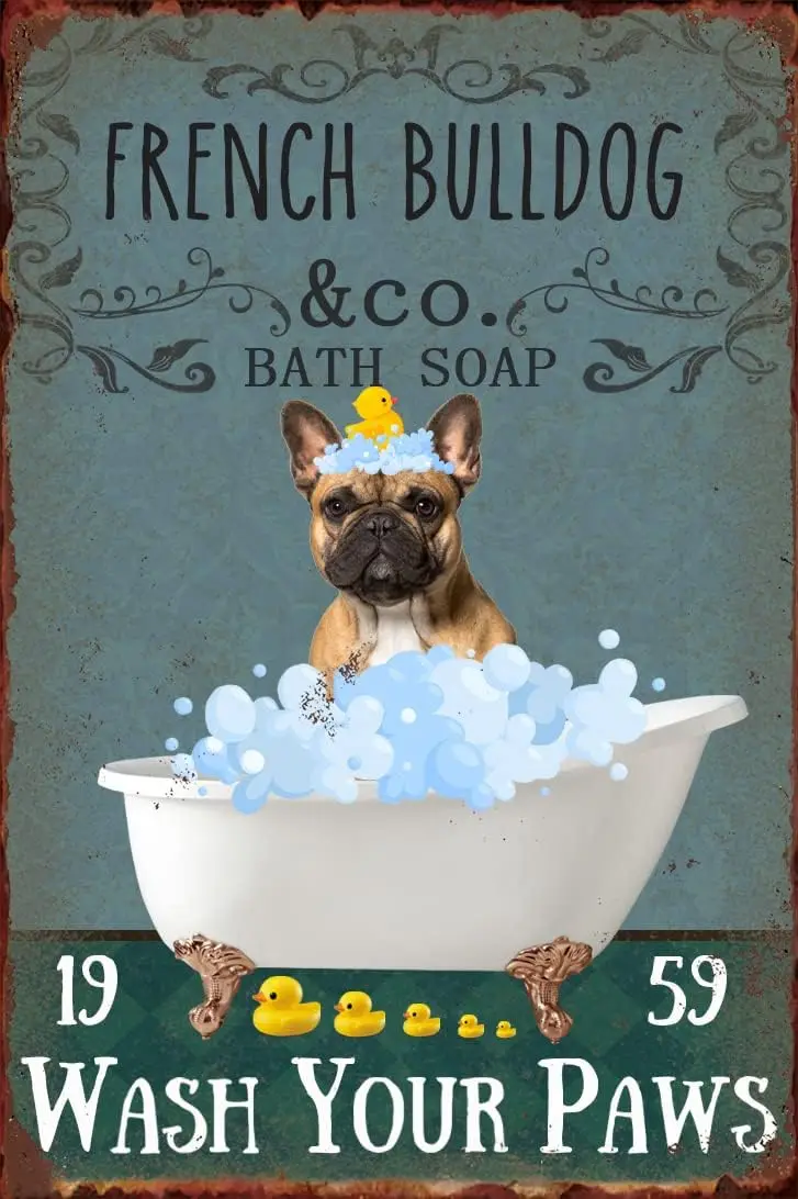 Dog Room Decor Vintage Bathroom Signs French Bulldog Gifts Dog Poster Wall Art for Home Pubs Man Caves Kitchens Wall Art Plaque