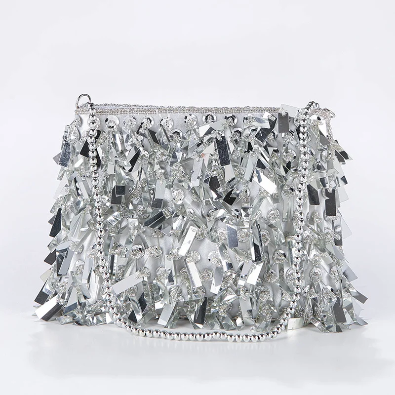 Shiny Embroidered Sequined Evening Clutch for Women Fashion Trapezoidal Cocktail Makeup Bag Stylish Wedding Purses and Handbag