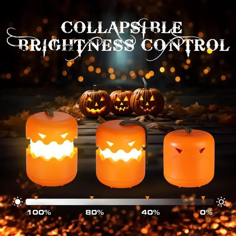 Halloween Foldable Pumpkin Lantern with Hanging Rope Halloween Party Decoration Atmosphere LED Nightlight