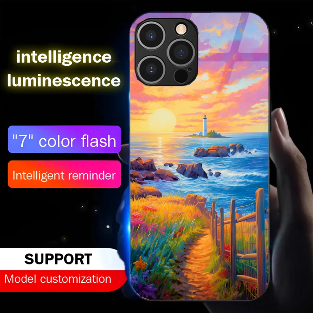 

American Summer Scenery Luminous Glass LED Call Light Up Flash Phone Case Cover For Samsung S26 S25 S24 S23 S22 S21 Plus Ultra