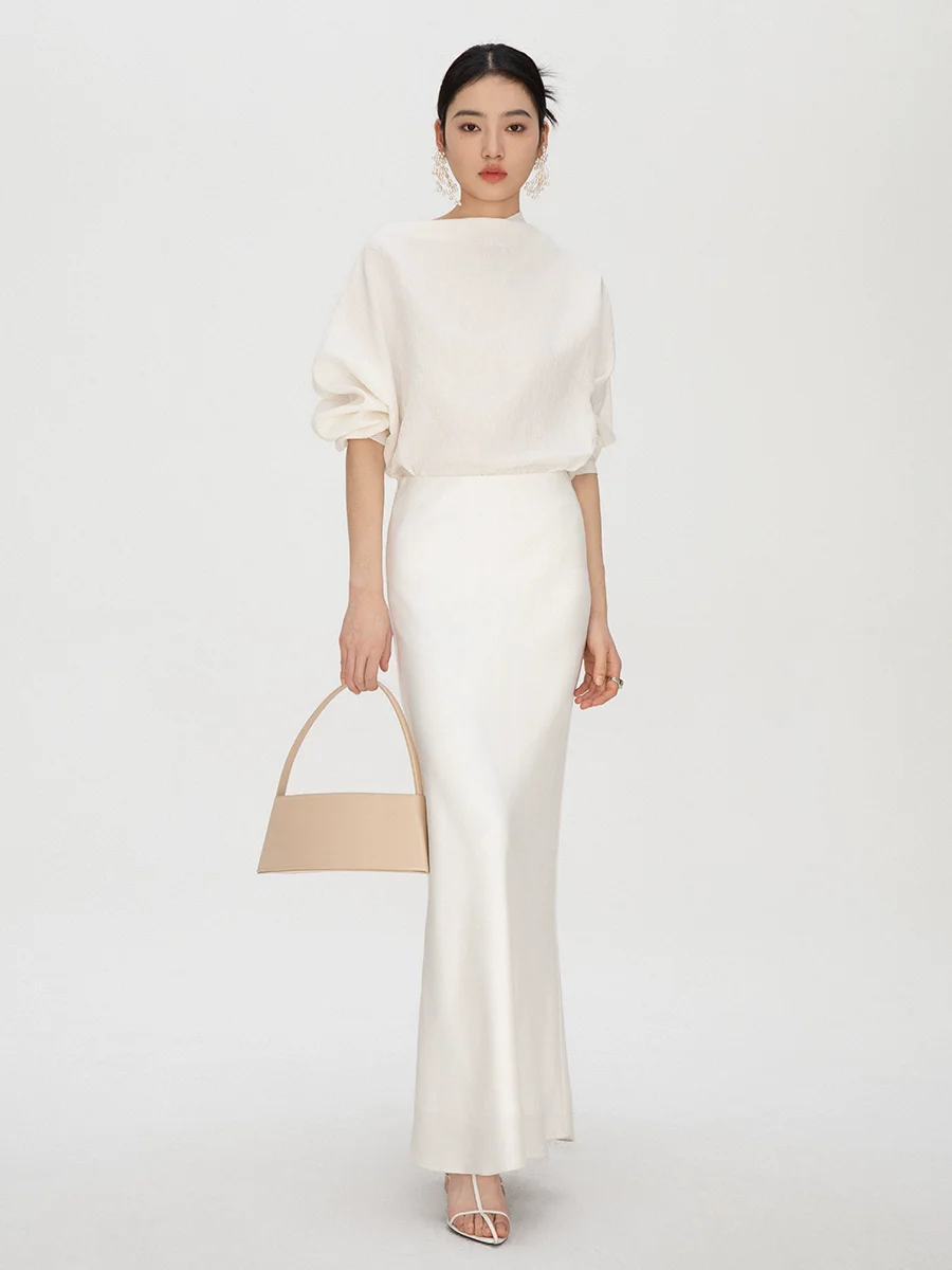 

Autumn 2025 Long Satin Fi Tail Skirt Women's Versatile Midi Skirt Commute Pure Color mid Waist A-Line Skirt