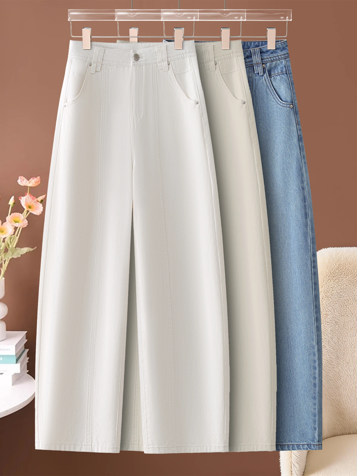 

High Waist Wide Leg Knife Denim Jeans Women's Spring Autumn New Style Super Beautiful Slim Straight Blade Pants