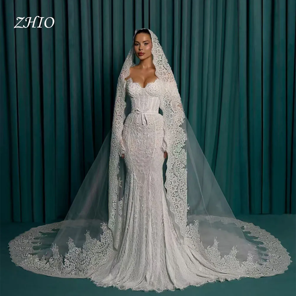 ZHIO فستان زفاف رائع من الدانتيل بدون أكتاف سويب تراين حورية البحر فستان زفاف مخصص رداء دي ماري للعروس جديد 2026 #1