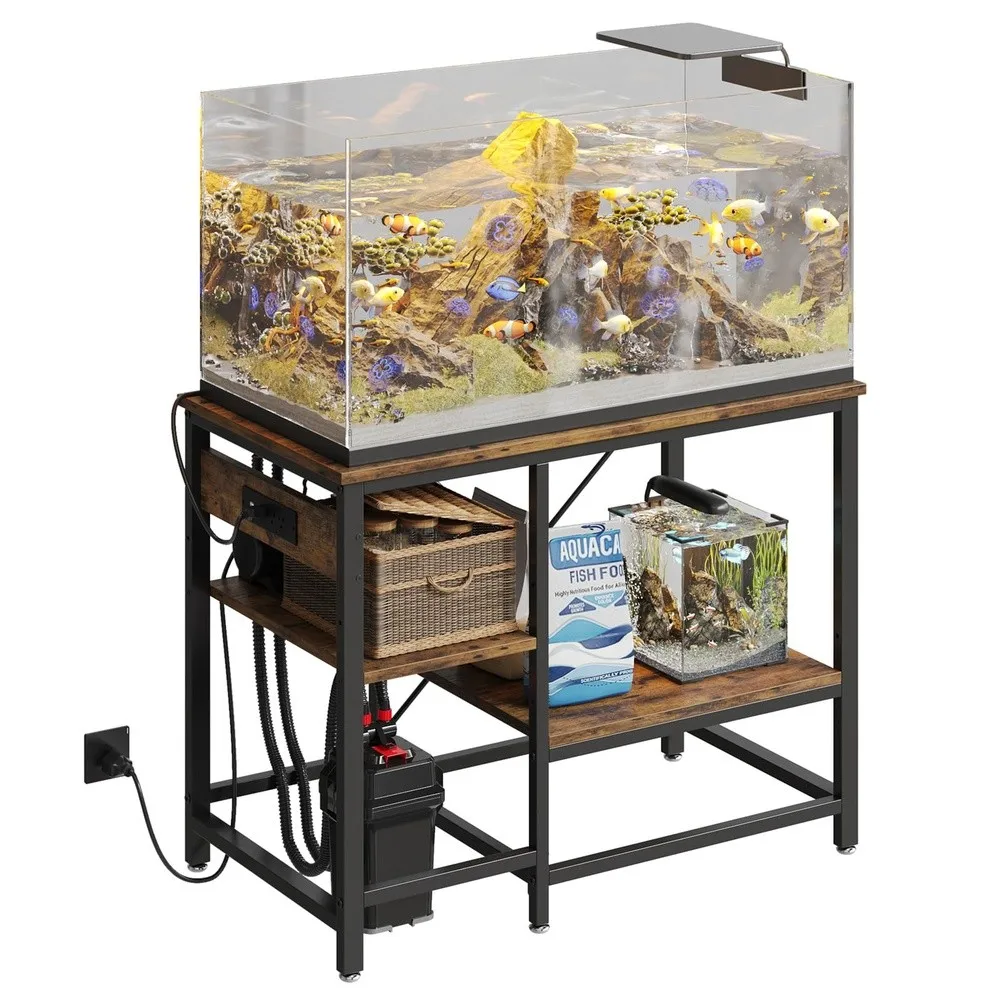 40 50 Gallon Fish Tank Stand with Power Outlet Rustic Brown 36x19