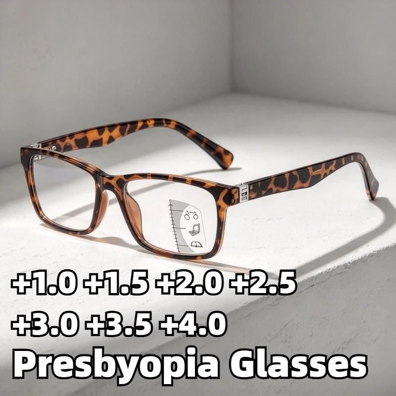 Anti-Blue Light Multifocal Presbyopia Glasses Classic Square-Frame High-Definition Reading Eyewear Diopter +1.0 To +4.0