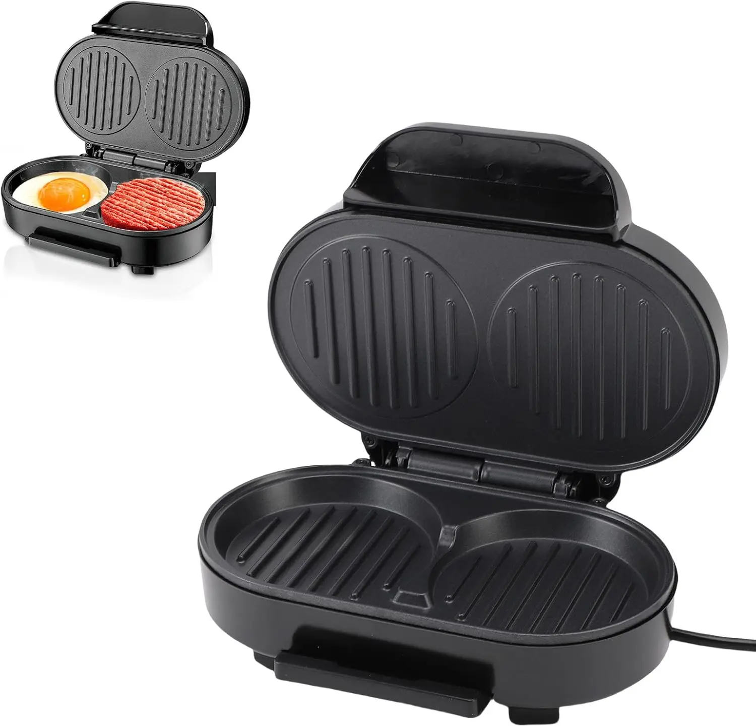 ماكينة صنع الساندوتشات للإفطار، ماكينة برجر البيض غير اللاصقة، للاستخدام المنزلي، فضي أسود لمطعم الأسرة (110 فولت، قابس أمريكي)