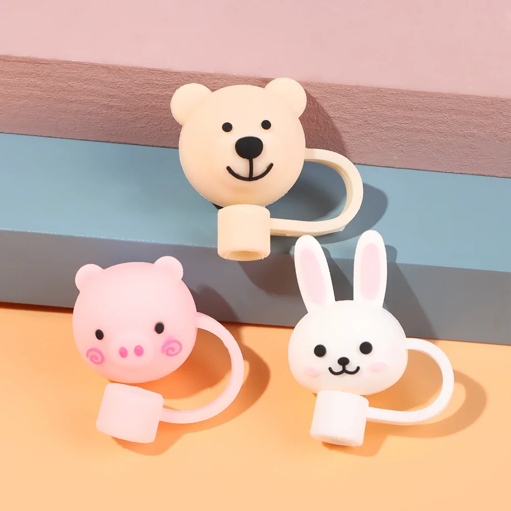 1pcs Creative Splash Proof Airtight Cup Accessories Drinking Dust Cap Cartoon Plugs Cover Silicone Straw Plug