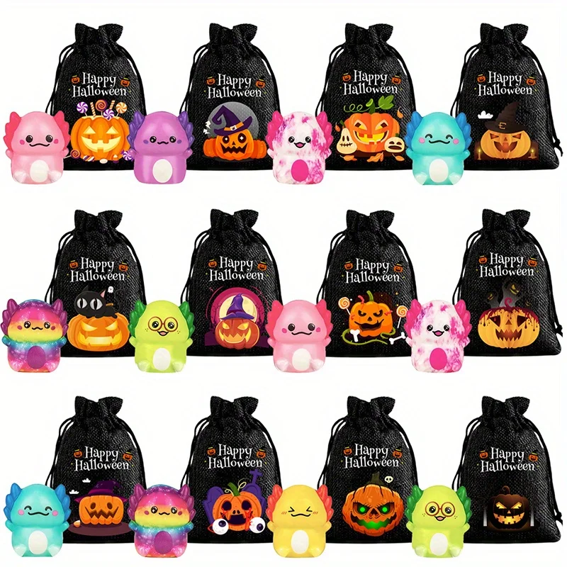 Bolsa de arpillera de Halloween, 24 Uds., bonito Newt pellizco con cordón, bolsas para dulces o trato, embalaje de regalo para recuerdo de fiesta infantil