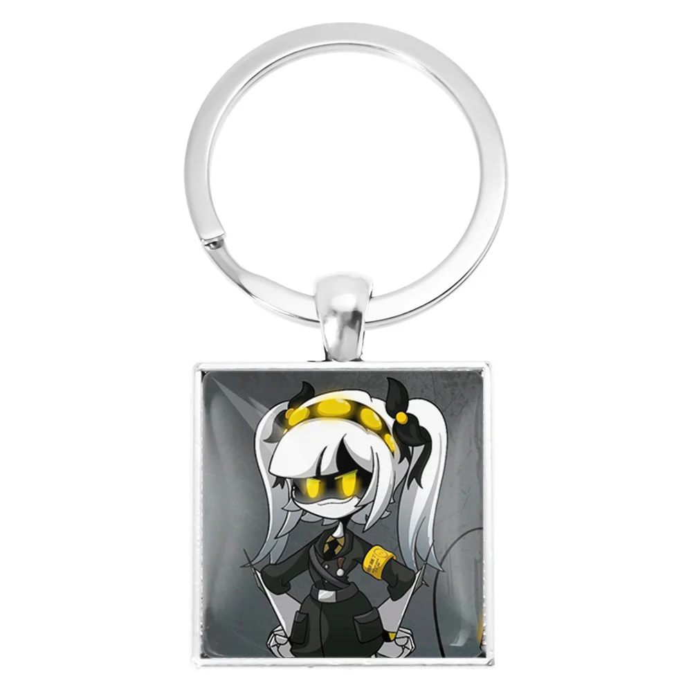 Anime Murder Drone N Cyn J V Uzi Cartoon Cabochon Square Pendant Keychain Jewelry Accessories Key Ring Killers Robot Fans Gift