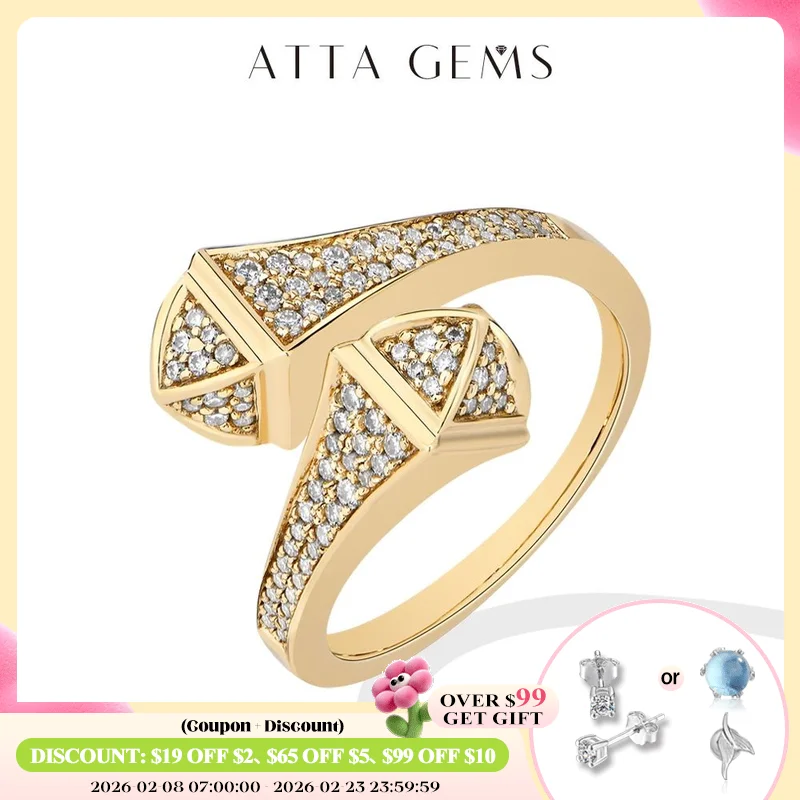 

ATTAGEMS AU750 Double Snake Moissanite Rings Women Men 10k 14k 18k Real Gold Adjustable Band Luxury Jewelry for Party Daily Wear