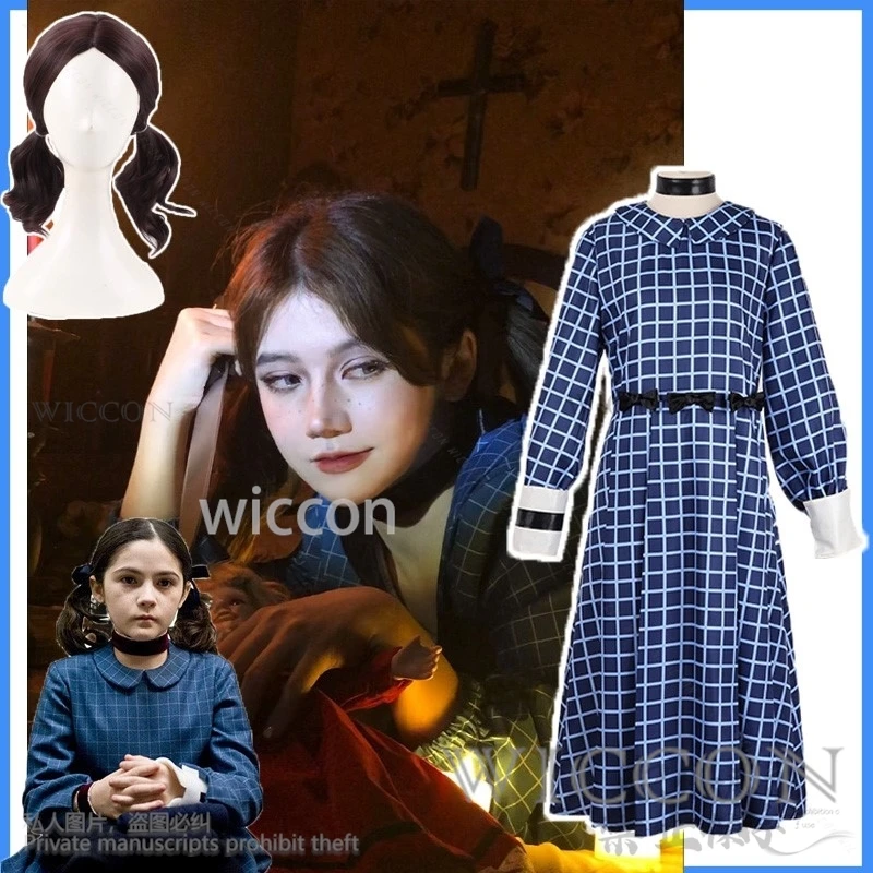 2024 Halloween Costume Cosplay American Horror Film Cos Esther Orphan Esther Wigs Blue Dress Lolita Wig For Woman Girl Christmas