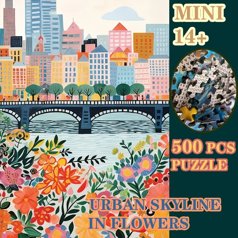 

500-Piece Mini Puzzles for Adults Urban Skyline Flower Design Gift Set for Couples And Friends Box Included