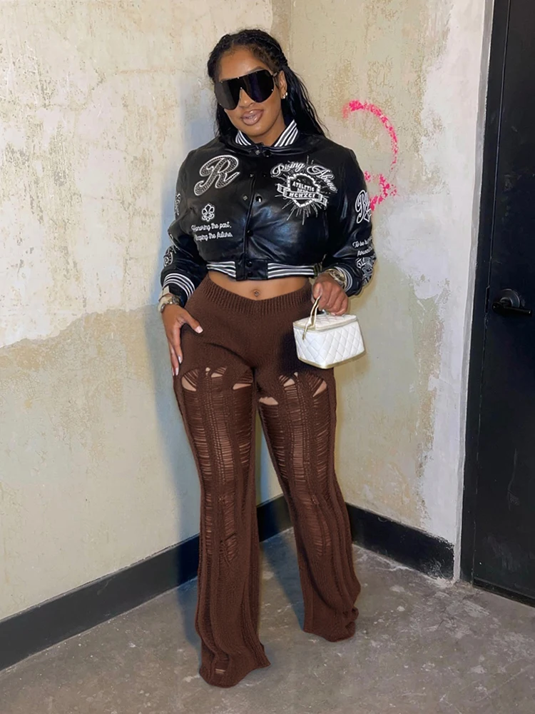 Kliou الكروشيه تصميم جوفاء السراويل الطويلة امرأة مرونة الخصر نحيل الخوخ الأرداف الساخن الفتيات الشارع مثير قيعان الموضة الكلاسيكية