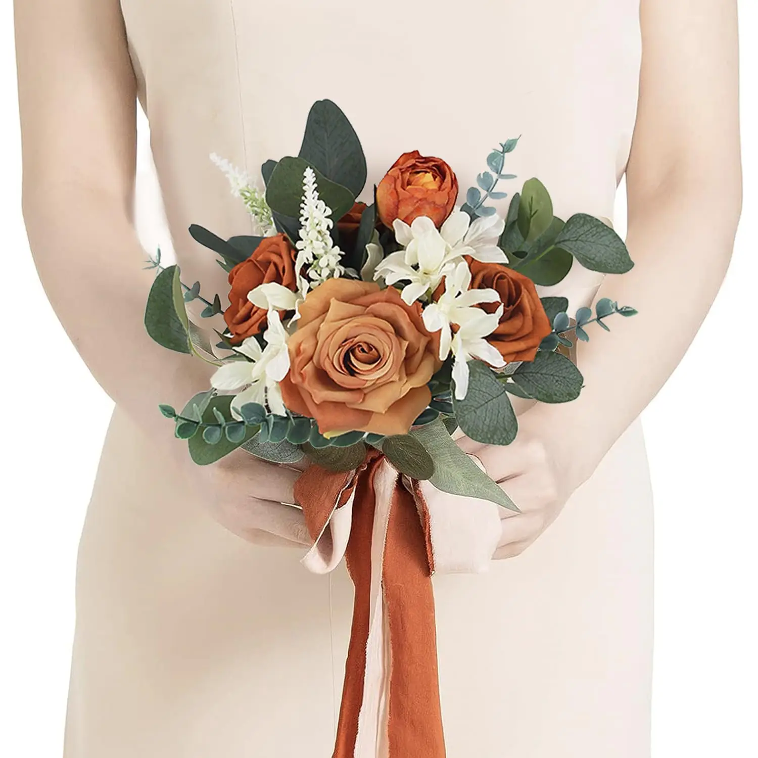 باقات زفاف الخريف لوصيفات العروس المحروقة باللون البرتقالي المريمية باقة وصيفة العروس الاصطناعية لحفلات الزفاف وحفلات التخرج باقة زهور صغيرة