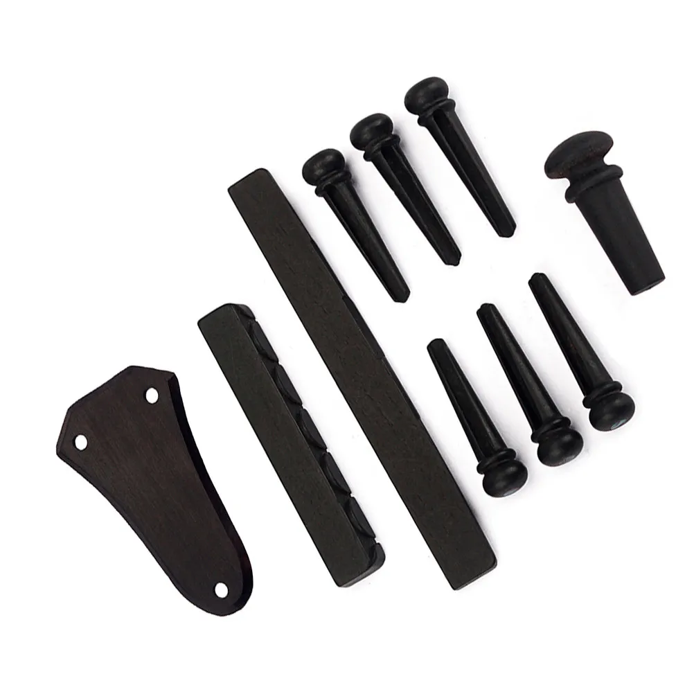 10Pcs Natural Rosewood Ebony Acoustic Guitar Parts Kit Nut Saddle 6X Bridge Pins Endpin Truss Rod Cover Easy Install Classic