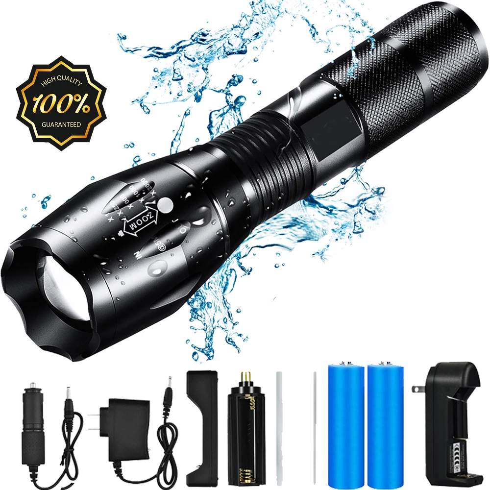 ZK40 8000LM Powerful Waterproof LED Flashlight Portable LED Camping Lamp Torch Lights Lanternas Self Defense Tactical Flashlight