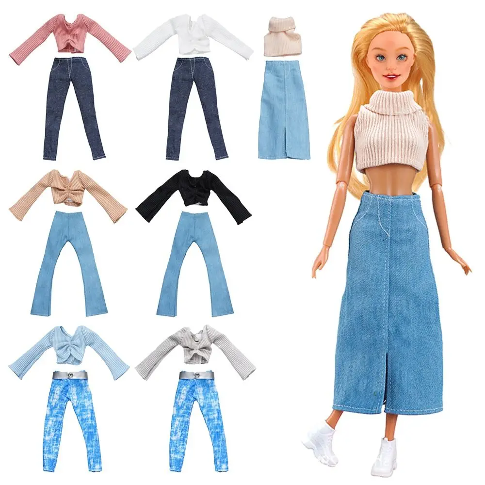 1 Set 1/6 Doll Casual Wear Clothes T-shirt Jeans Pants Handmade Girl Doll Wearing Skirt Set For 30cm Doll Clothes Accessories