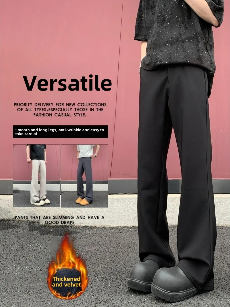 

Pure Bla High Street Slim Fit Soft Casual Pants Men's Autumn Winter New Sle Fce Elastic American Knife Straight Flared...