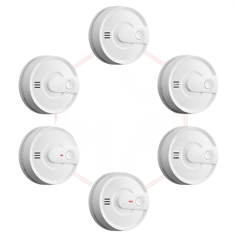 

High quality Pack of6,Smoke Detector,Wireless Interconnected Fire Alarm w/10-Year Battery Life&Transmission Range of Over 820 ft