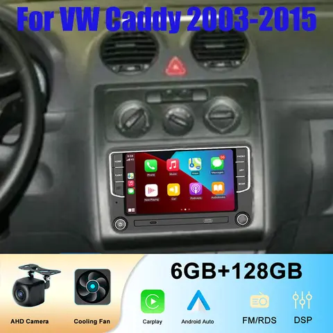 폭스바겐 캐디 2003-2015용 7인치 안드로이드 15 자동차 GPS 무선 애플 카플레이 멀티미디어 플레이어 6-128GB WIFI 헤드 유닛 카 스테레오 라디오