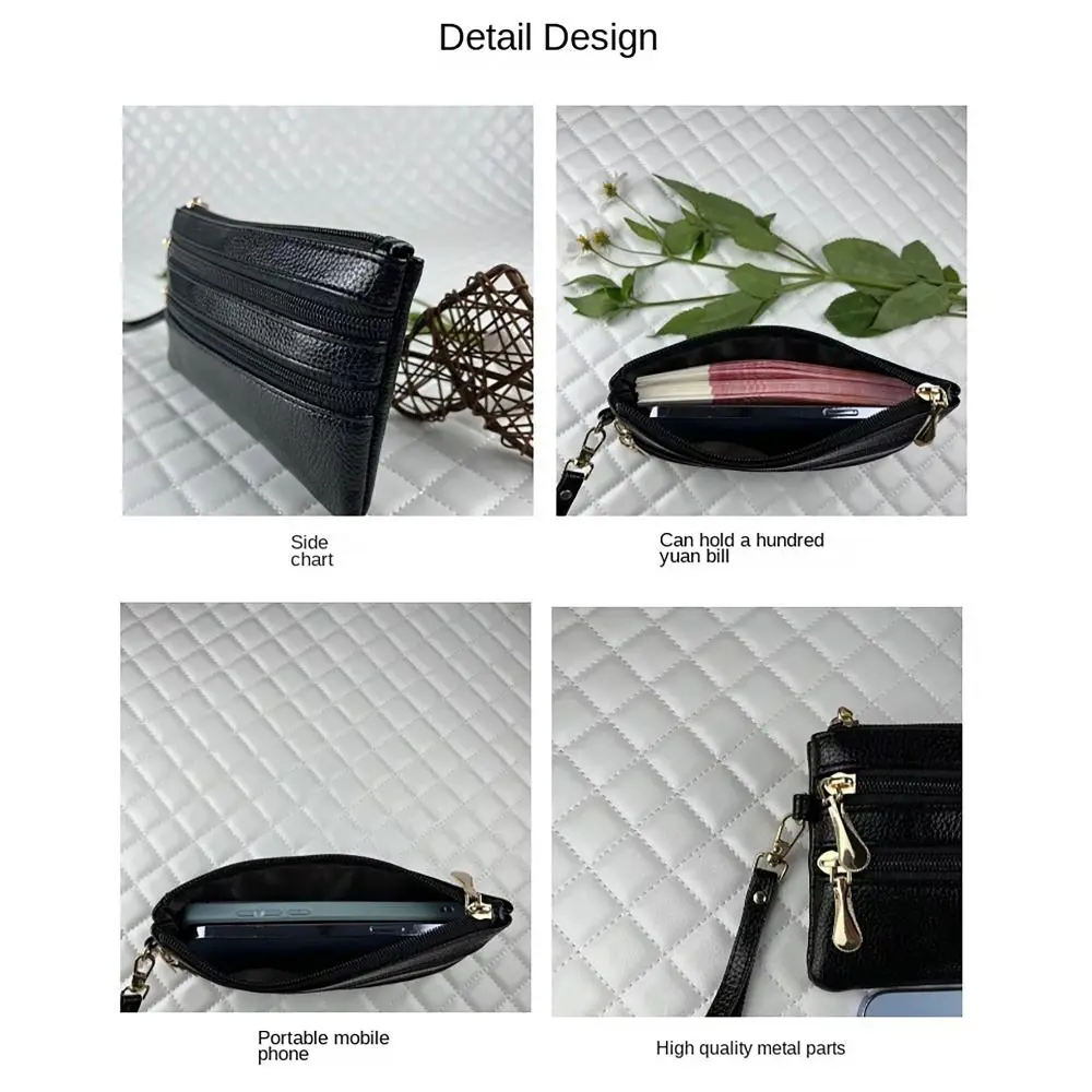 Portable PU Leather Money Coin Purse with Strap Waterproof Credit Card Holoder Zipper Wear-resistant Handbag Women