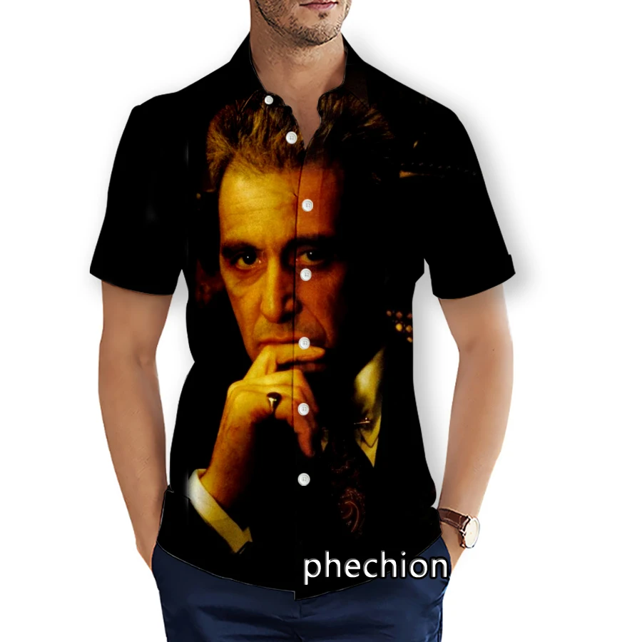 phechion Summer Mens Short Sleeve Beach Shirts The Godfather 3D Printed Casual Shirts Fashion Streetwear Men Tops X57