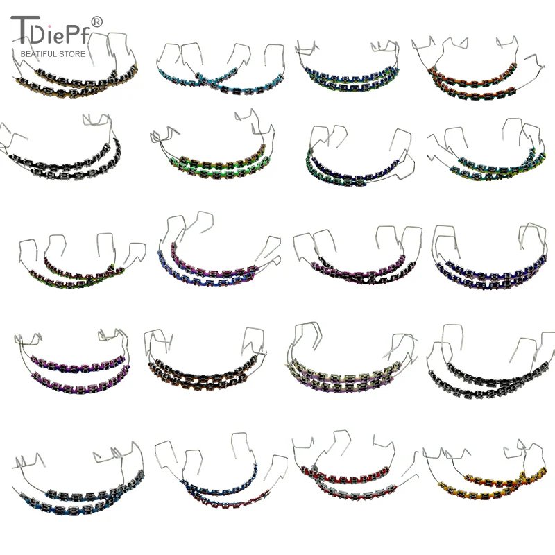 1Pair Fake Braces Colorful Brackets For Teeth Temporary Metal Wires Bracket Orthodontic Ligature Ties Temporary Tooth Decoration
