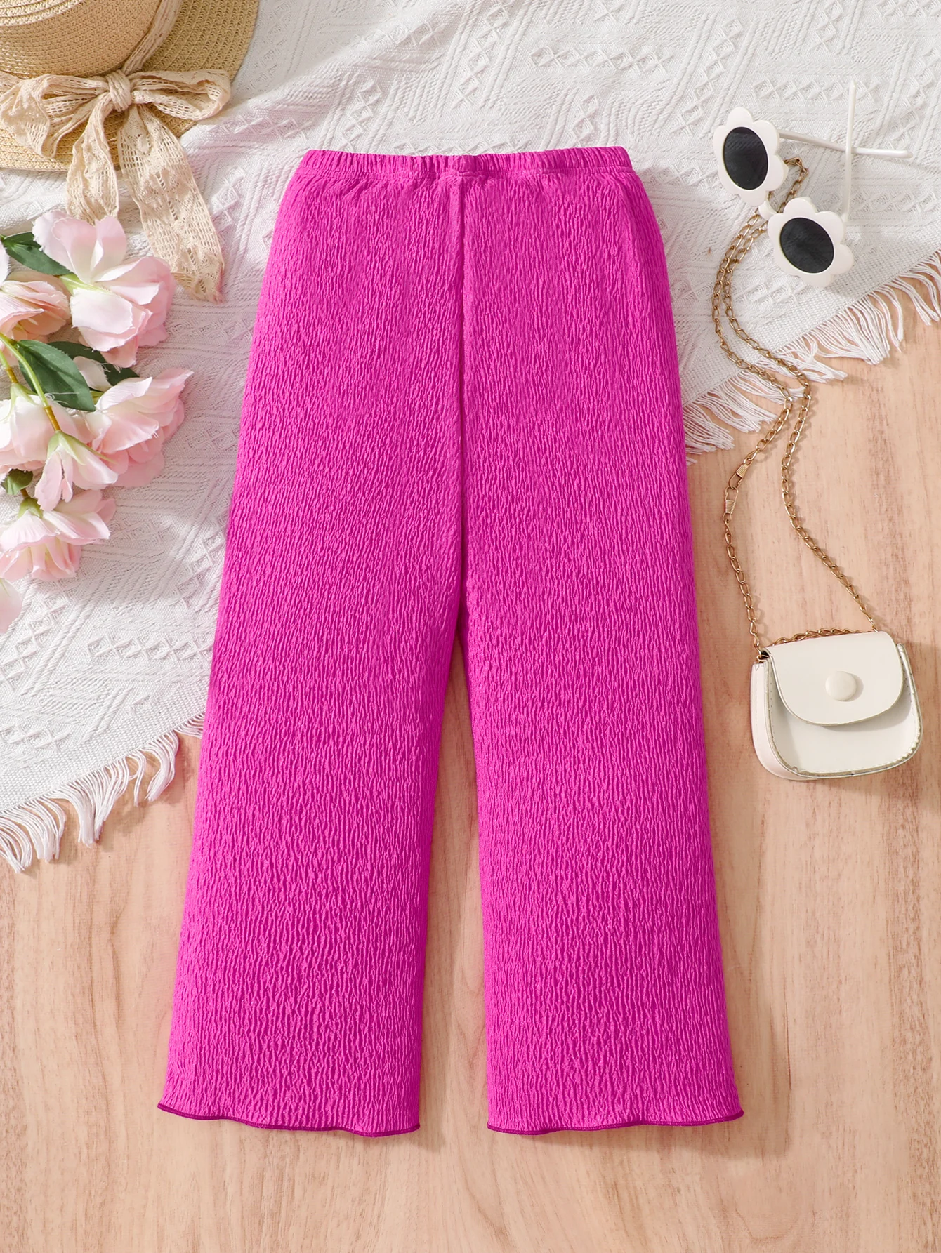 Girls Silk Smooth Purple Long Pants Spring Autumn Casual Children's Wear Comfortable Stretch Trousers for Kids