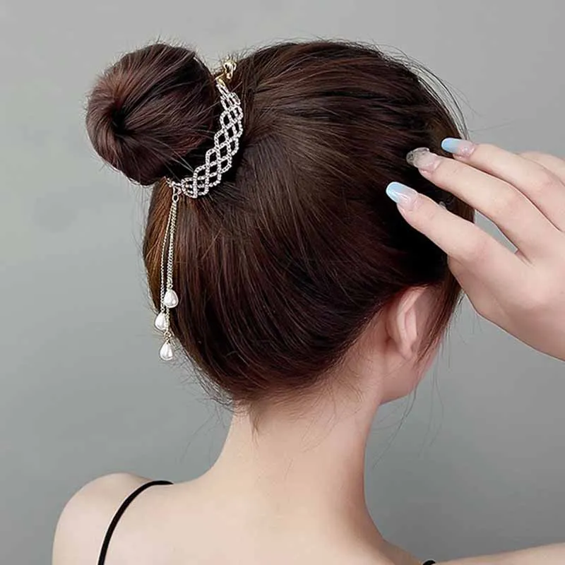 Korean Rhinestone Tassel Pearl Hair Claws Bun Hair Clip Crab Women Barrettes Ponytail Holder Hairpins Fashion Hair Accessories