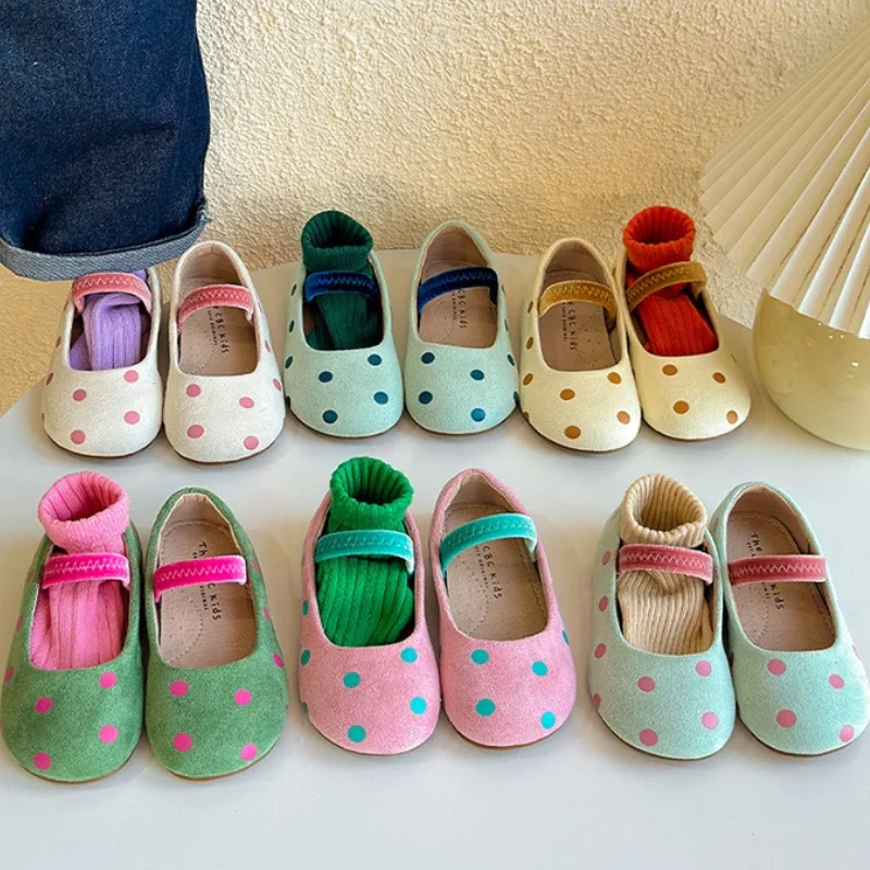 Girls Flats Soft Sole Polka Dot Velvet Mary Jane Shoes for Girls Kids Elastic Band Loafers Child Chic Spring Summer Casual Shoes