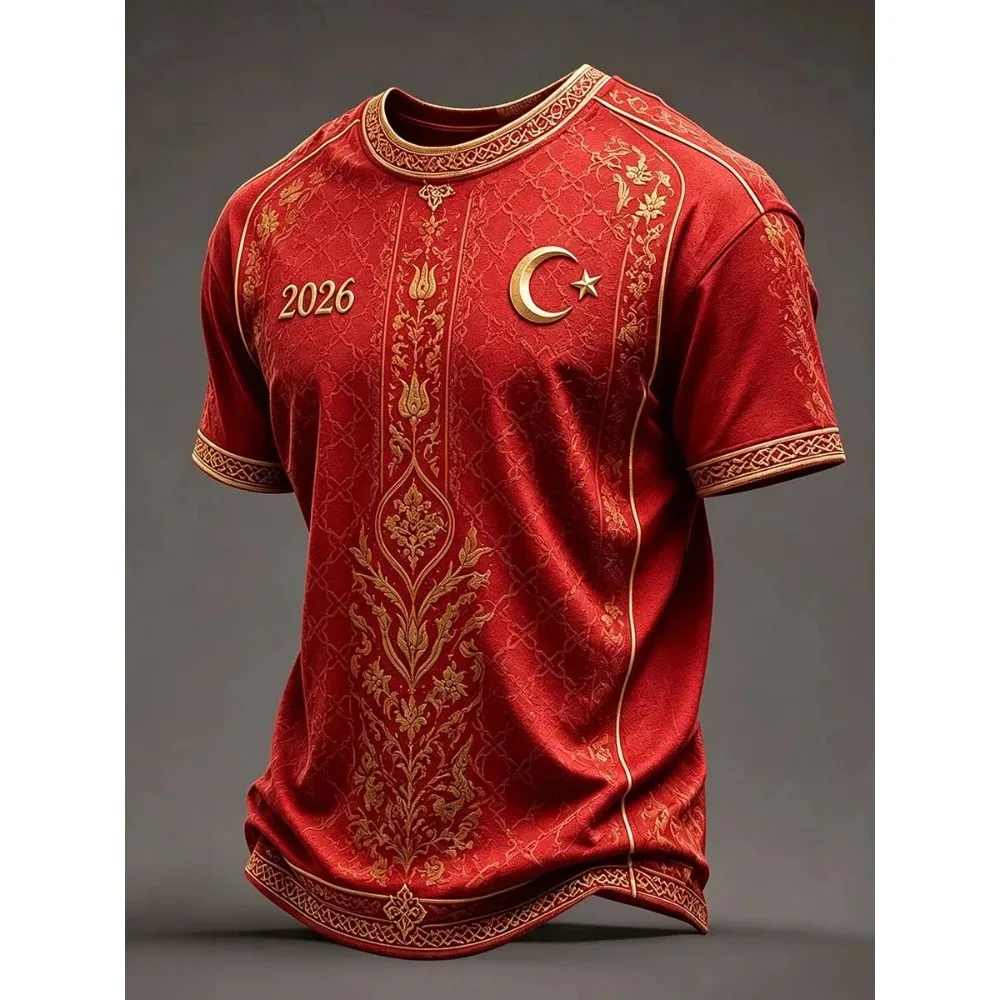 2026 Short-Sleeved Football Shirt Turkish Football Jersey Fan Training Shirt Silver Crescent Emblem Print T-Shirt Harajuku Y2k