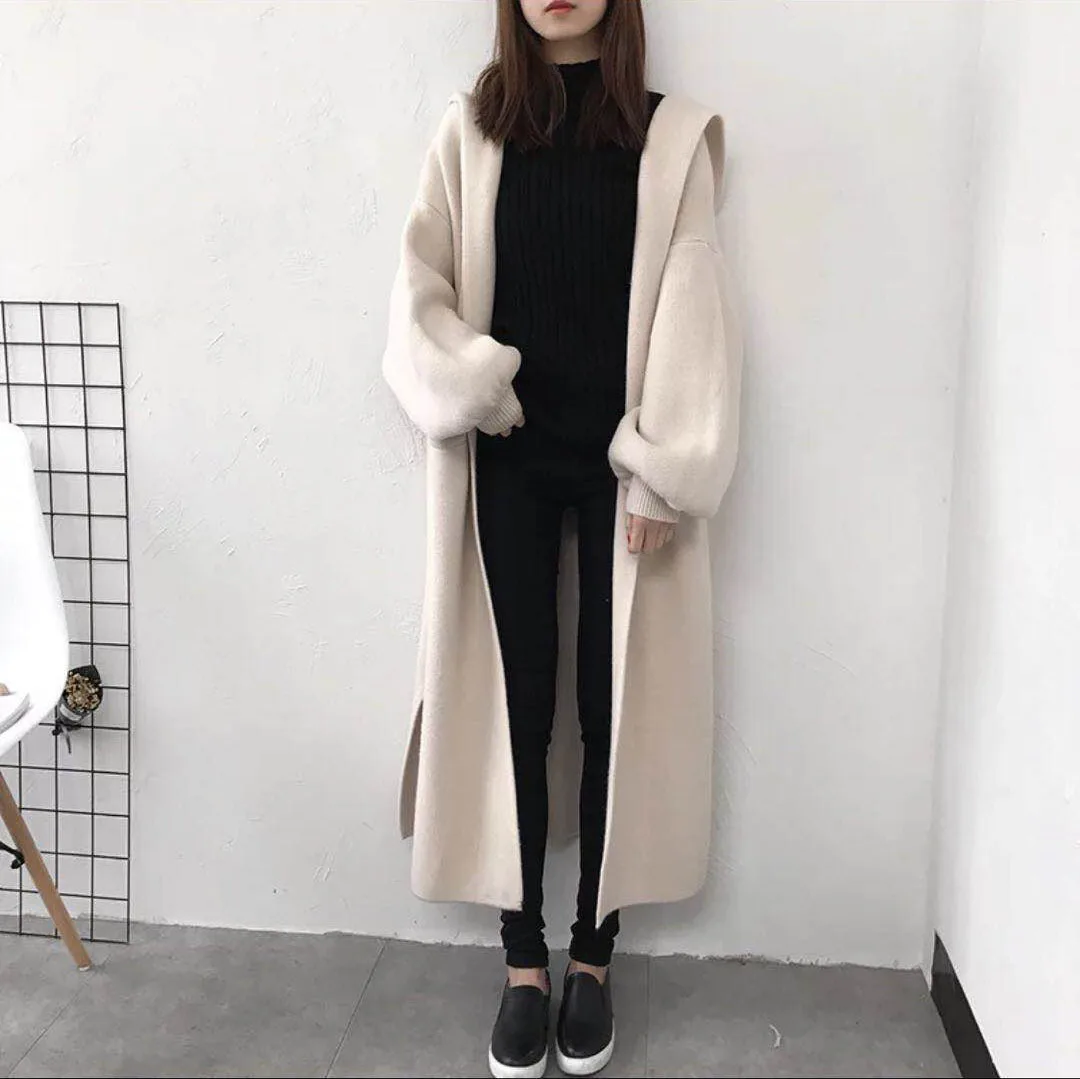 Mulheres de malha cardigan casual solto maxi camisola outono inverno manga longa com decote em v capuz bolso grosso jumpers primavera y2k topos