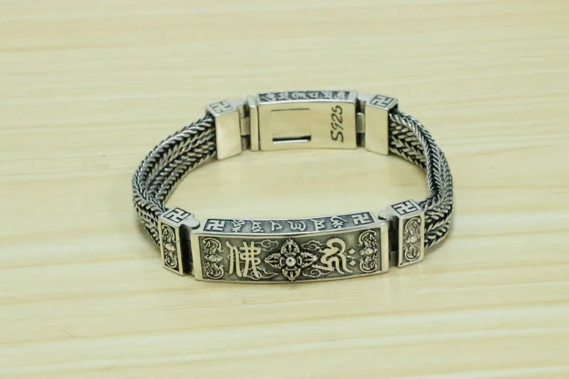 China-Chic Handmade S925 Sterling Silver Original Pure Handwoven Bracelet Vintage Fashion Men's Personalized Coarse Thai Silver