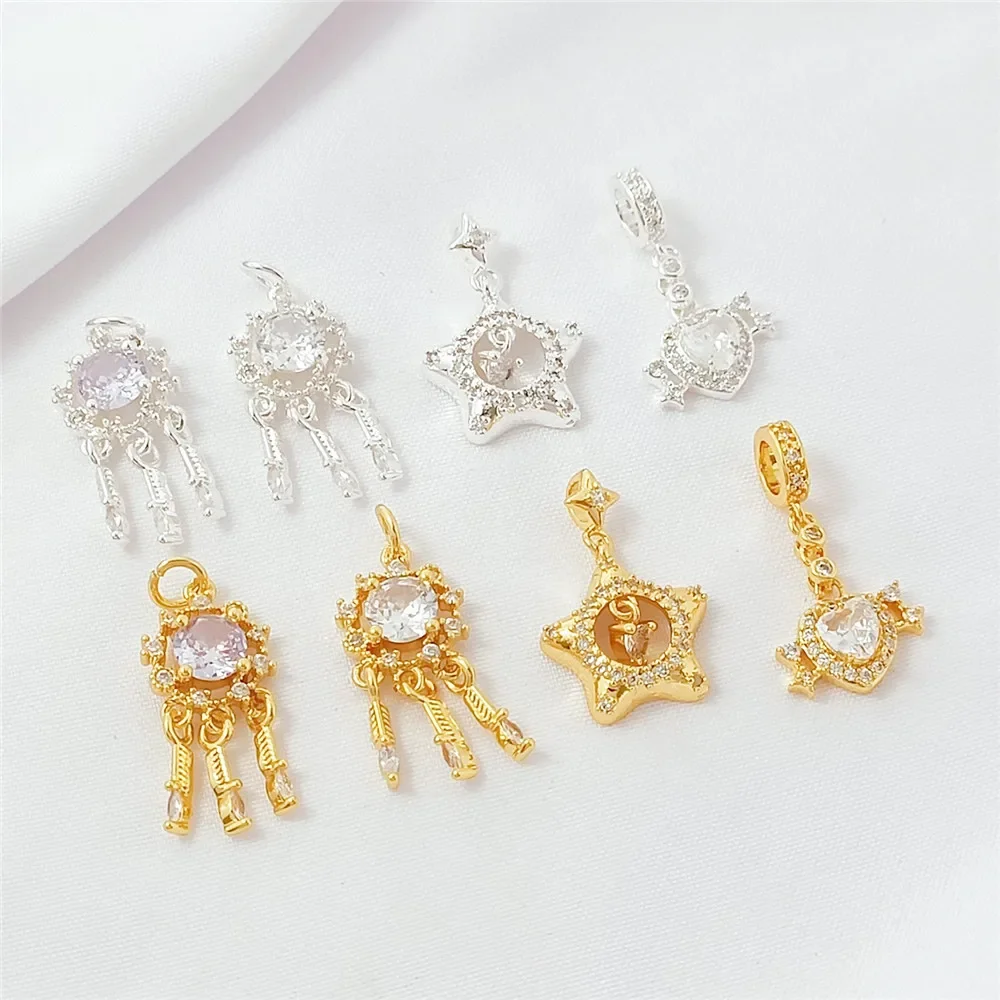 

18K Gold-plated Zirconium Five-pointed Star Heart-shaped Dream Net Pendant Diy Handmade Necklace Bracelet Beading Accessories