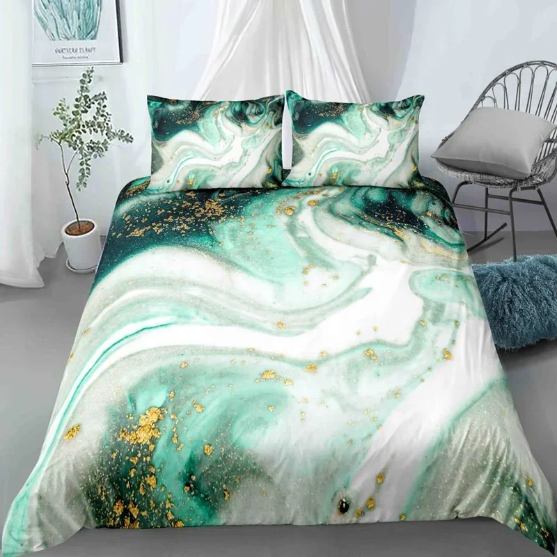 Chic Marble Duvet Cover Microfiber Mint Gold Glitter Turquoise Bedding Set Abstract Aqua Blue Quilt Cover Single Twin Full Size