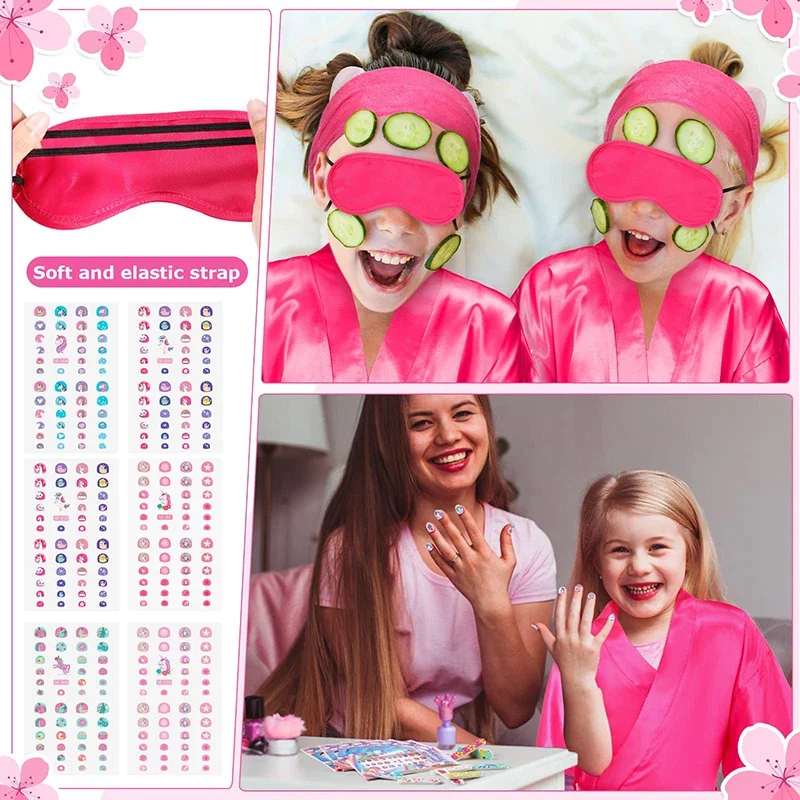 6/10/12 مجموعة سبا حفلة عيد ميلاد الجلباب العباءات للفتيات كيمونو الساتان رداء الساخن الوردي سبا حفلة Favors للأطفال الطفل عيد ميلاد سبا كيت